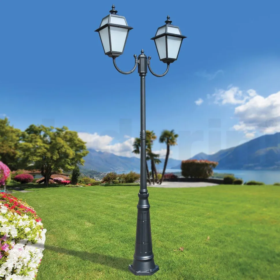 Lampione 2 Luci in Alluminio e Vetro Stile Vintage Made in Italy - Vivian