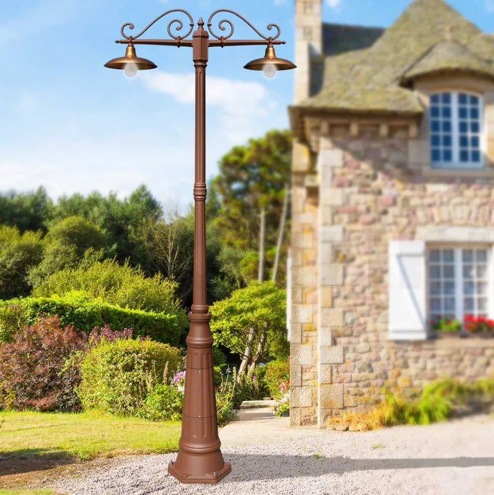 Lampione 2 Luci Stile Vintage in Alluminio e Ottone Made in Italy - Adela