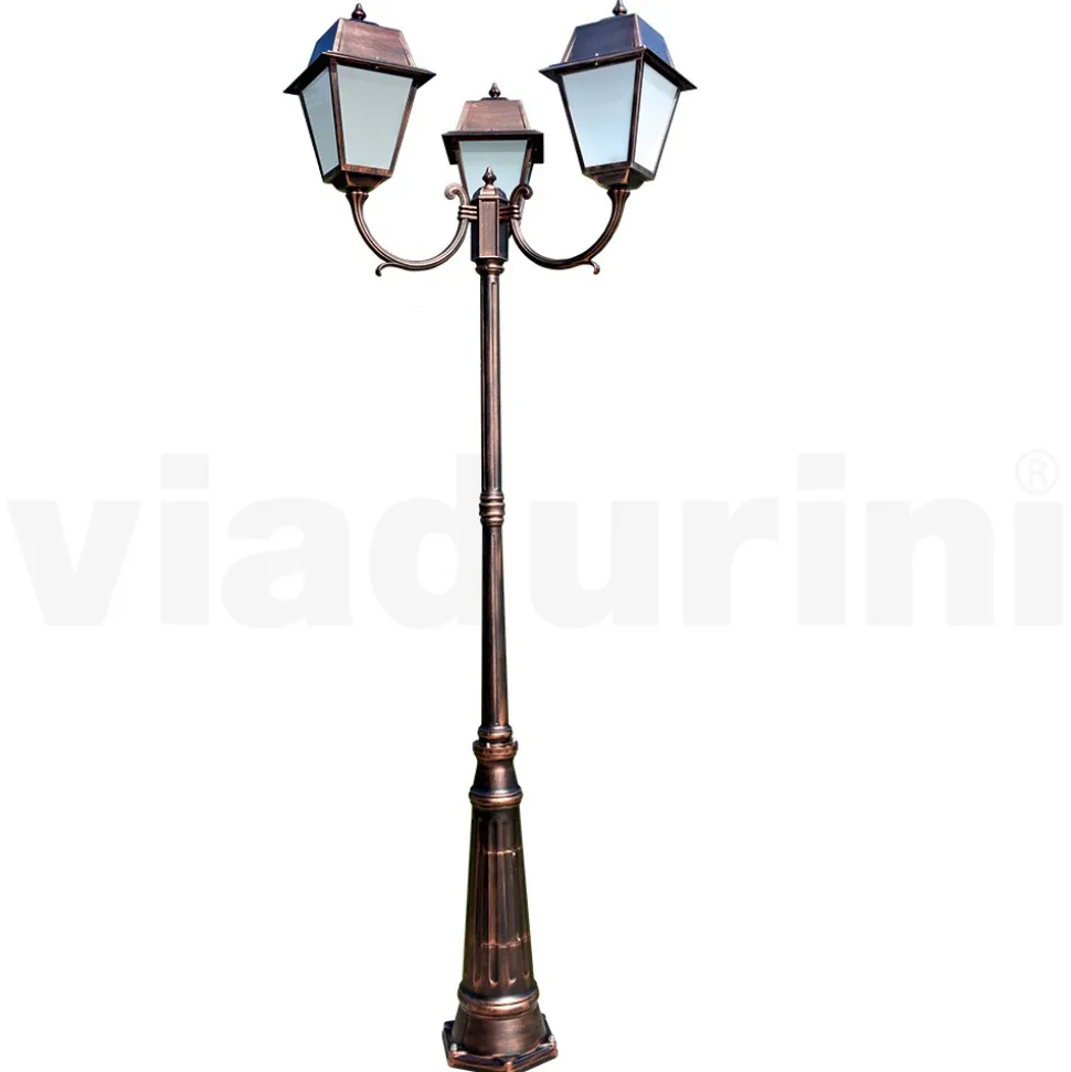 Lampione 3 Luci Stile Vintage in Alluminio e Vetro Made in Italy - Doroty