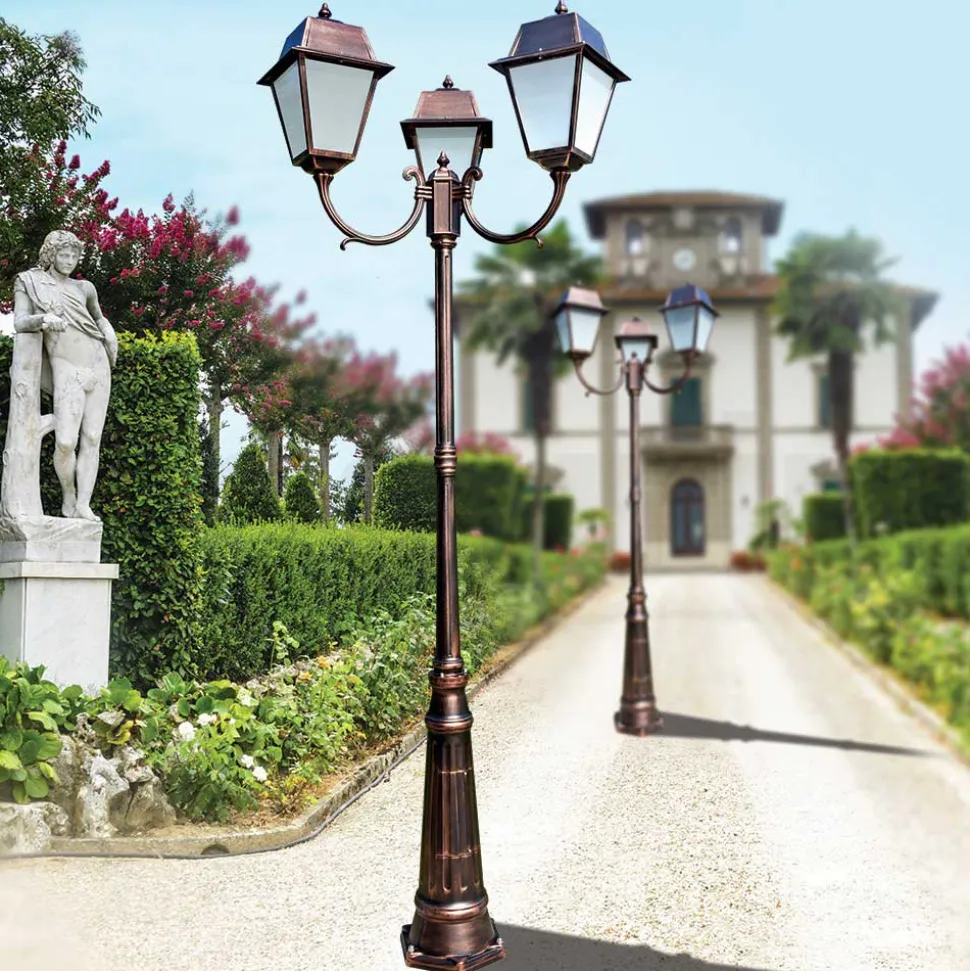 Lampione 3 Luci Stile Vintage in Alluminio e Vetro Made in Italy - Doroty