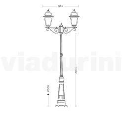 Lampione 2 Luci Stile Vintage in Alluminio Realizzato in Italia - Doroty
