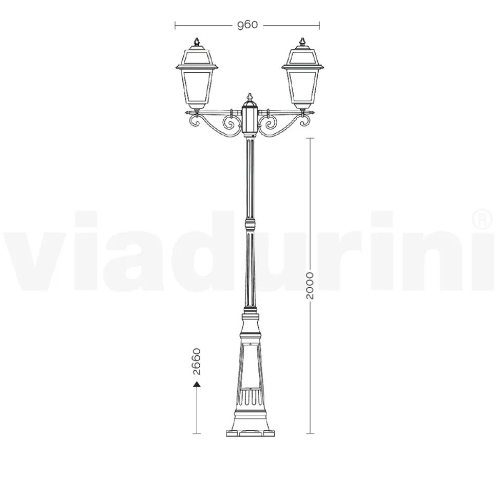 Lampione 2 Luci Stile Vintage in Alluminio Realizzato in Italia - Doroty