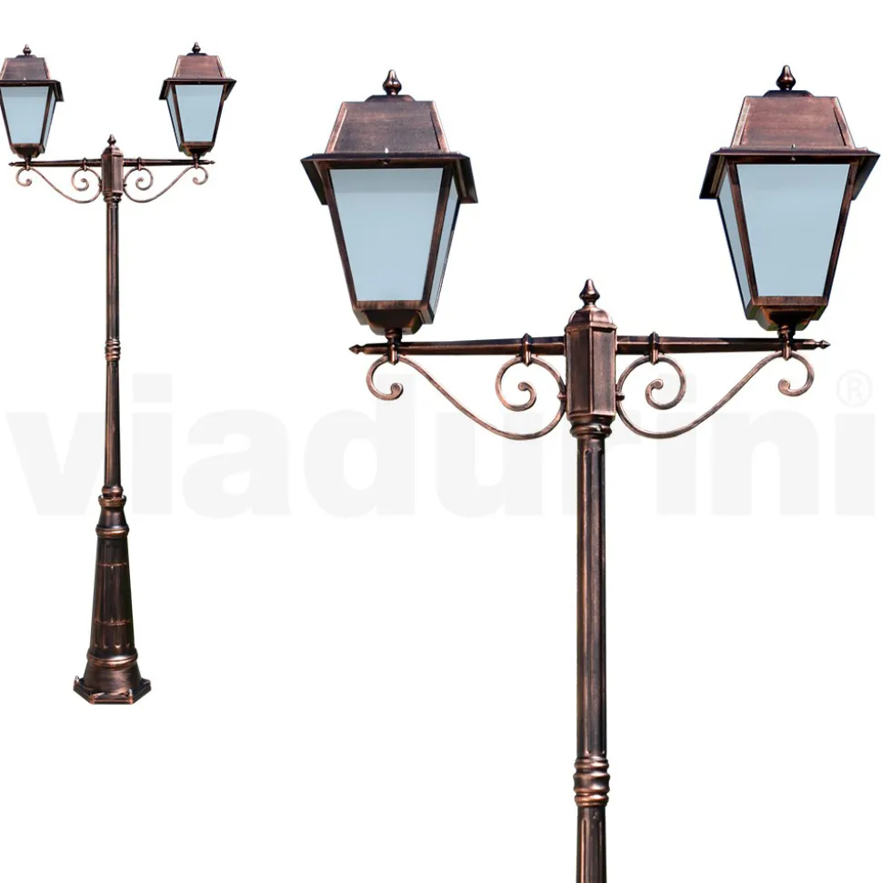 Lampione 2 Luci Stile Vintage in Alluminio Realizzato in Italia - Doroty