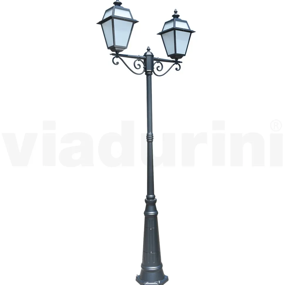 Lampione 2 Luci Stile Vintage in Alluminio e Vetro Made in Italy - Vivian