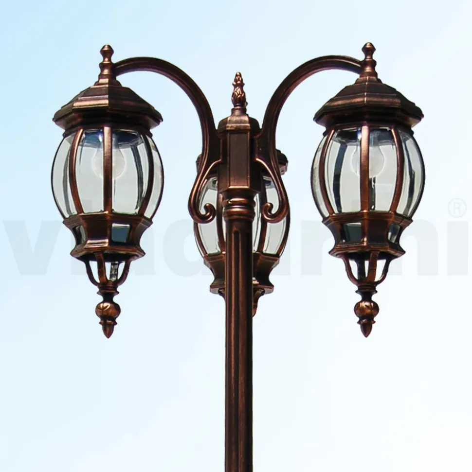 Lampione 3 Luci Stile Vintage in Alluminio Realizzato in Italia - Leona