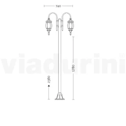 Lampione 2 Luci Stile Vintage in Alluminio Grigio Made in Italy - Impero