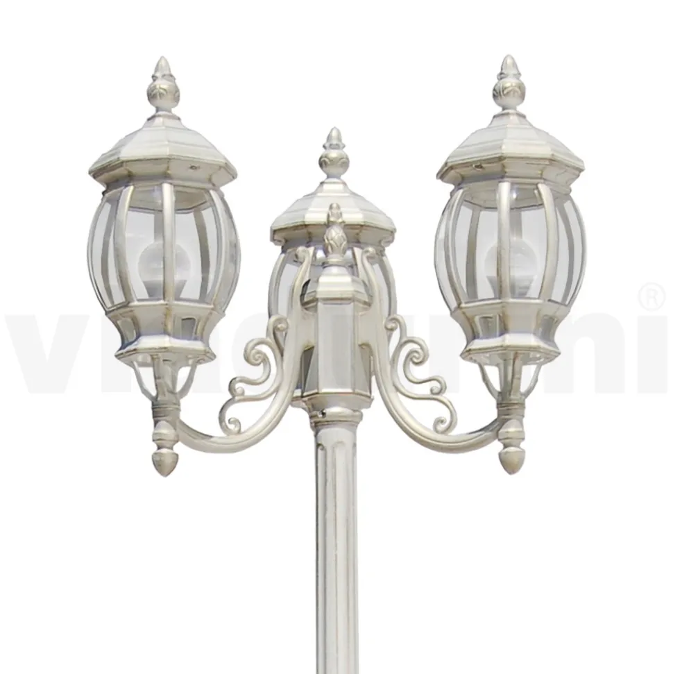 Lampione Stile Vintage a 3 Luci in Alluminio Bianco Made in Italy - Dodo