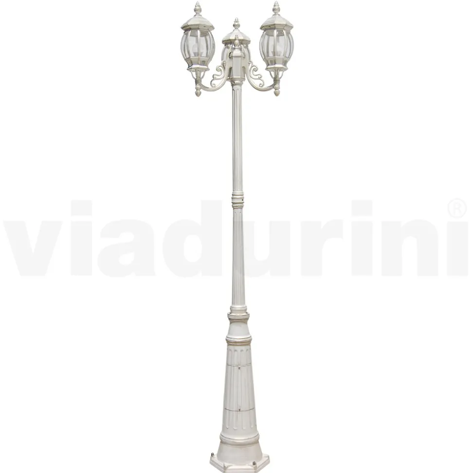 Lampione Stile Vintage a 3 Luci in Alluminio Bianco Made in Italy - Dodo