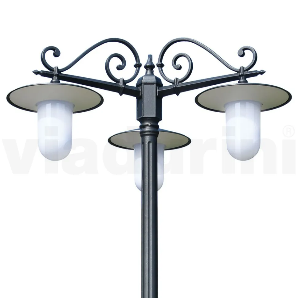 Lampione Stile Vintage a 3 Luci in Alluminio Grigio Made in Italy - Belen