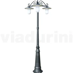 Lampione Stile Vintage a 3 Luci in Alluminio Grigio Made in Italy - Belen