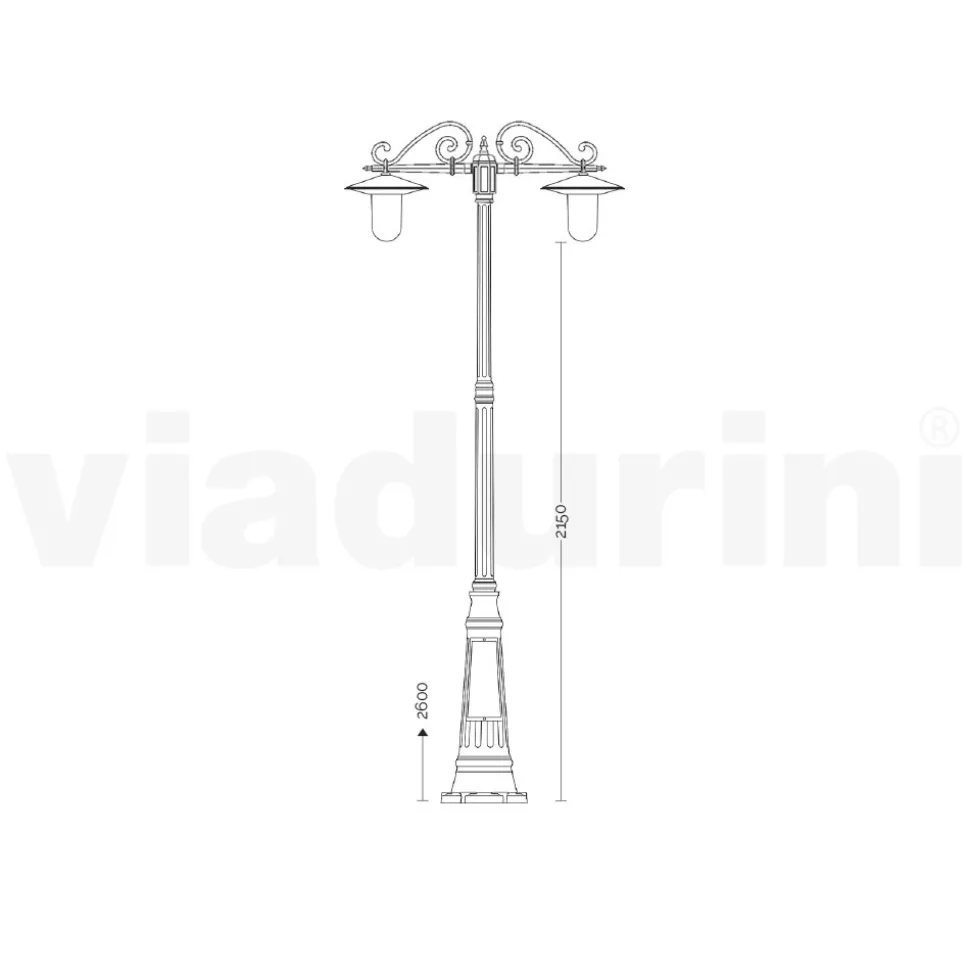 Lampione Stile Vintage a 3 Luci in Alluminio Grigio Made in Italy - Belen