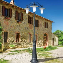 Lampione Stile Vintage a 3 Luci in Alluminio Grigio Made in Italy - Belen