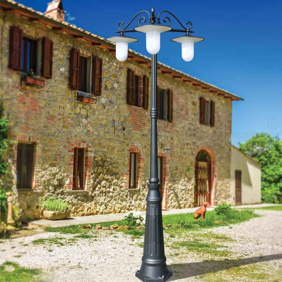 Lampione Stile Vintage a 3 Luci in Alluminio Grigio Made in Italy - Belen