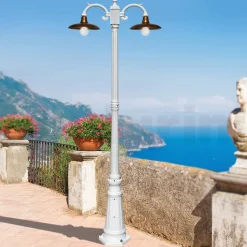 Lampione Stile Vintage 2 Luci in Alluminio e Ottone Made in Italy - Adela