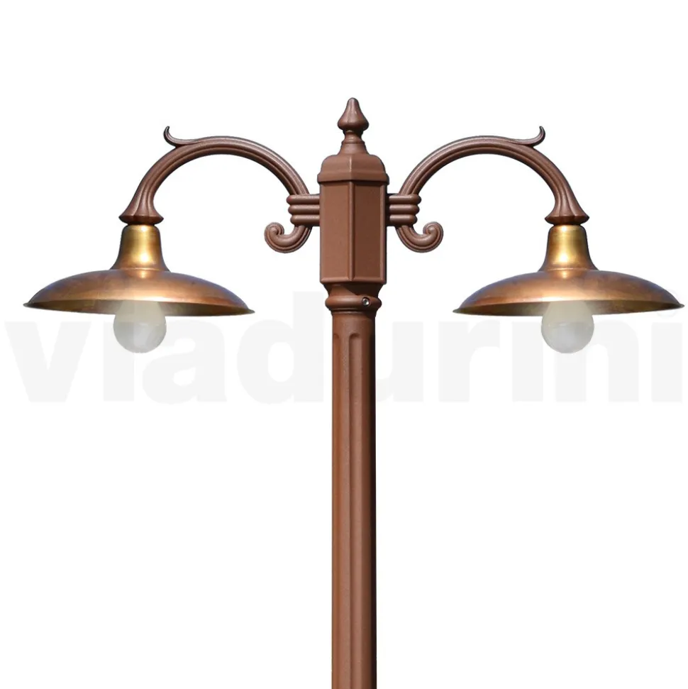 Lampione Stile Vintage 2 Luci in Alluminio e Ottone Made in Italy - Adela