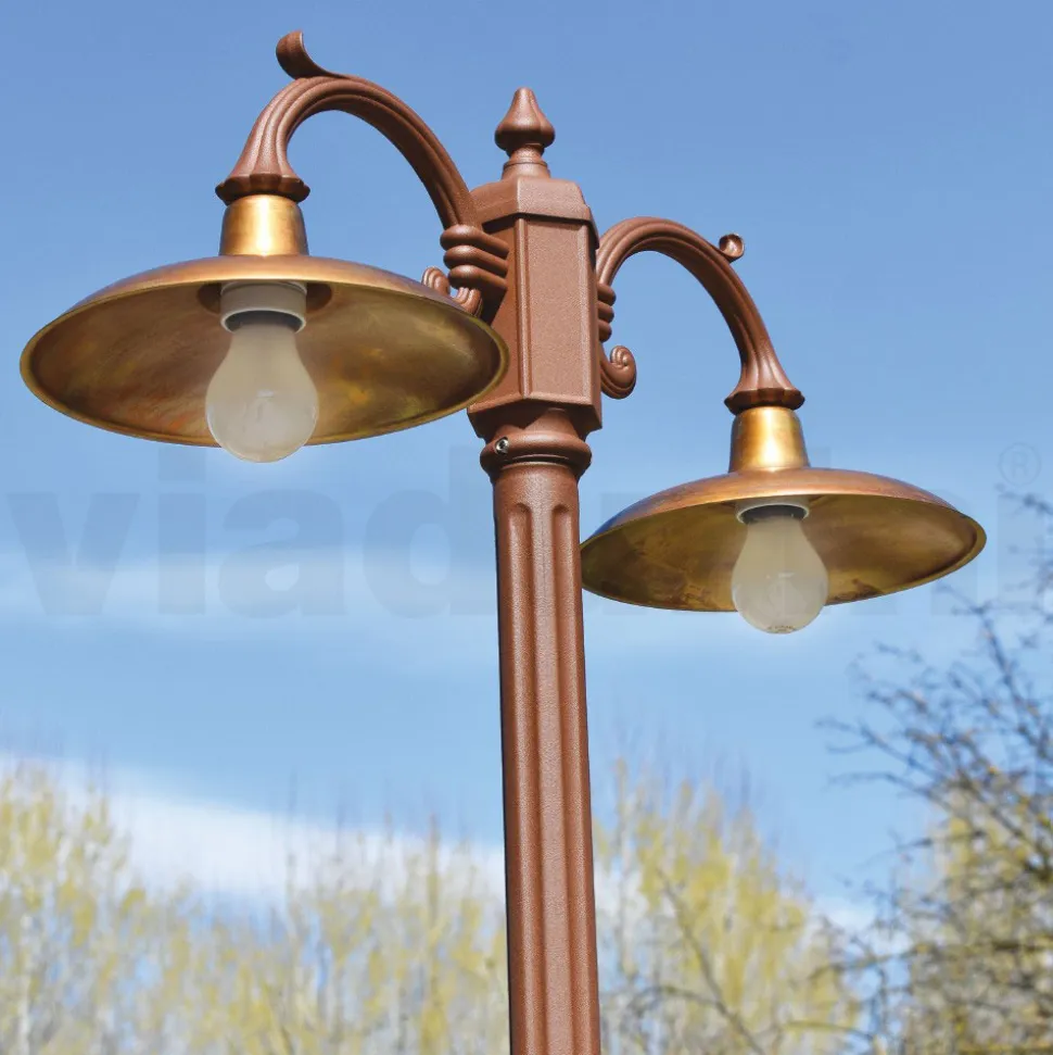 Lampione Stile Vintage 2 Luci in Alluminio e Ottone Made in Italy - Adela