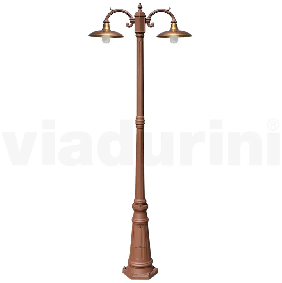 Lampione Stile Vintage 2 Luci in Alluminio e Ottone Made in Italy - Adela