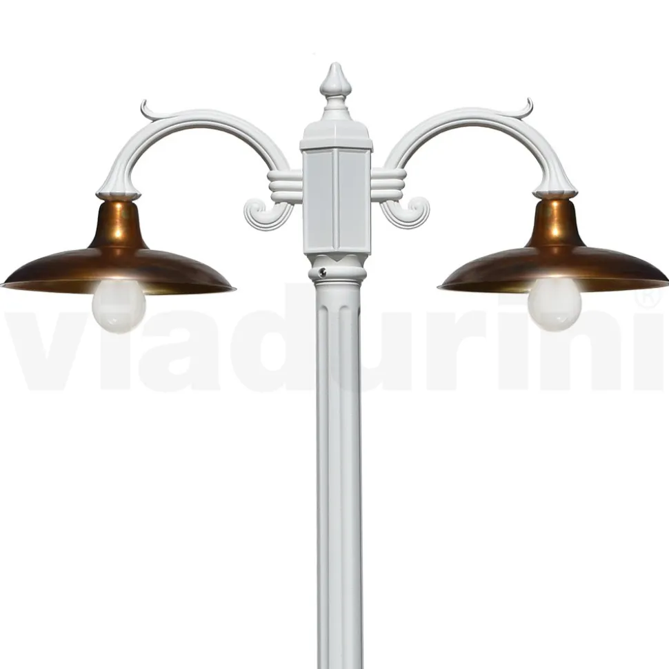 Lampione Stile Vintage 2 Luci in Alluminio e Ottone Made in Italy - Adela