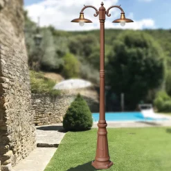 Lampione Stile Vintage 2 Luci in Alluminio e Ottone Made in Italy - Adela