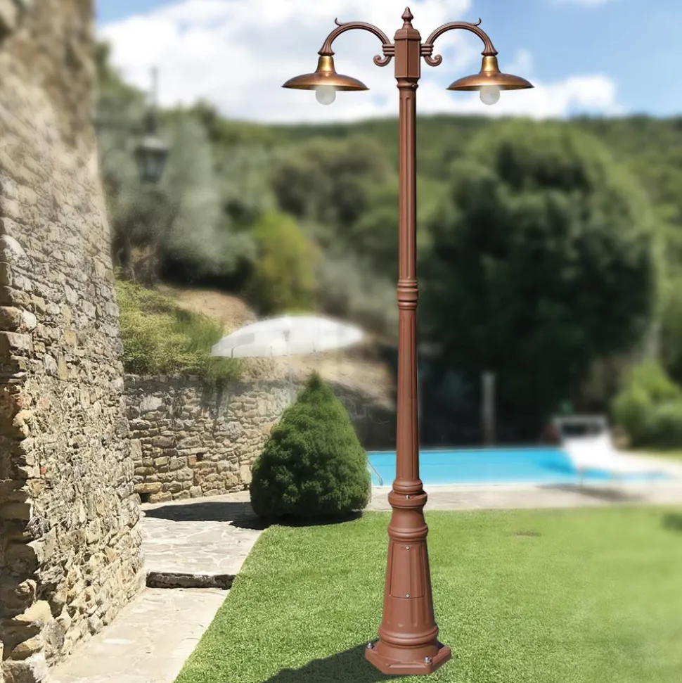 Lampione Stile Vintage 2 Luci in Alluminio e Ottone Made in Italy - Adela
