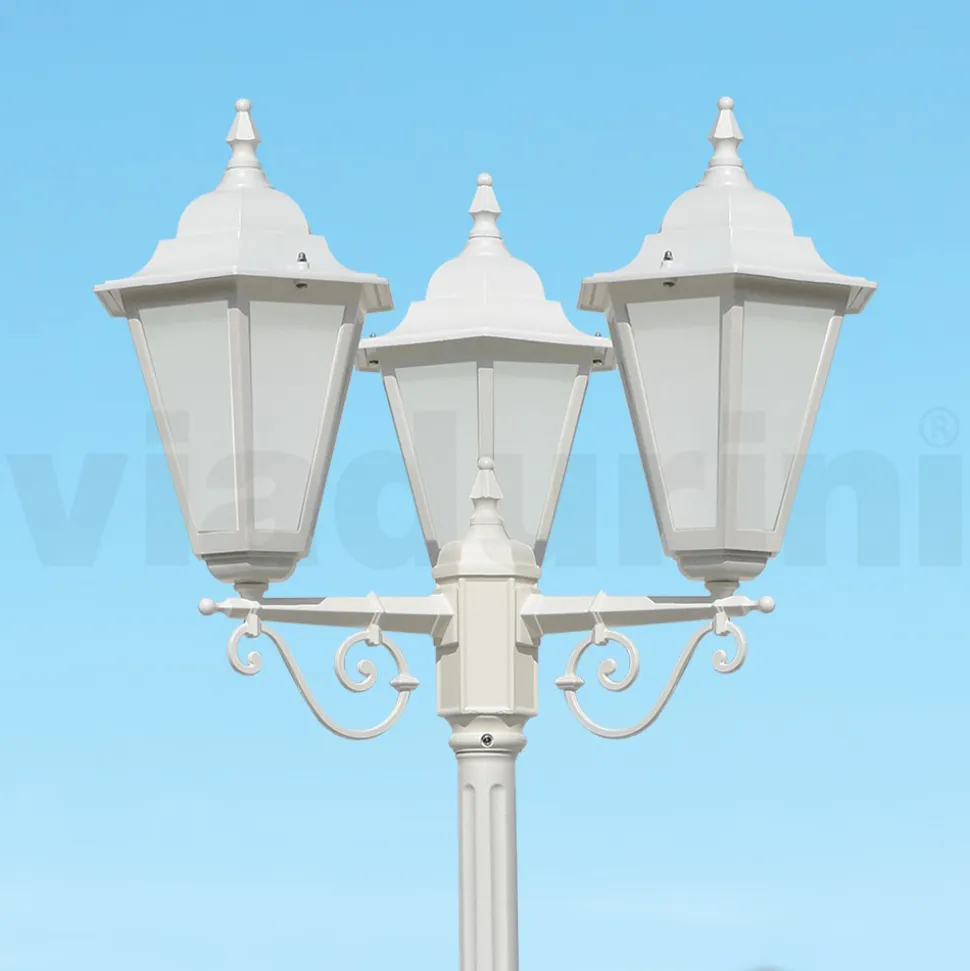 Lampione Stile Vintage 3 Luci in Alluminio e Vetro Made in Italy - Terella