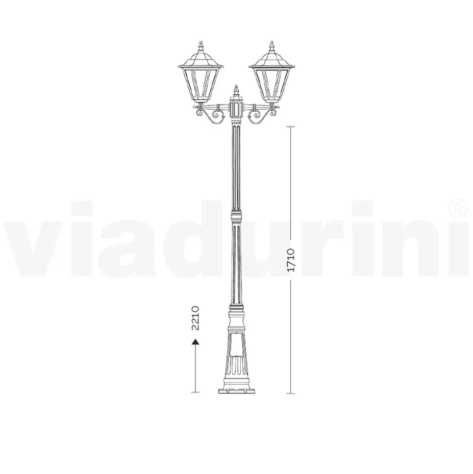 Lampione Stile Vintage 3 Luci in Alluminio e Vetro Made in Italy - Terella