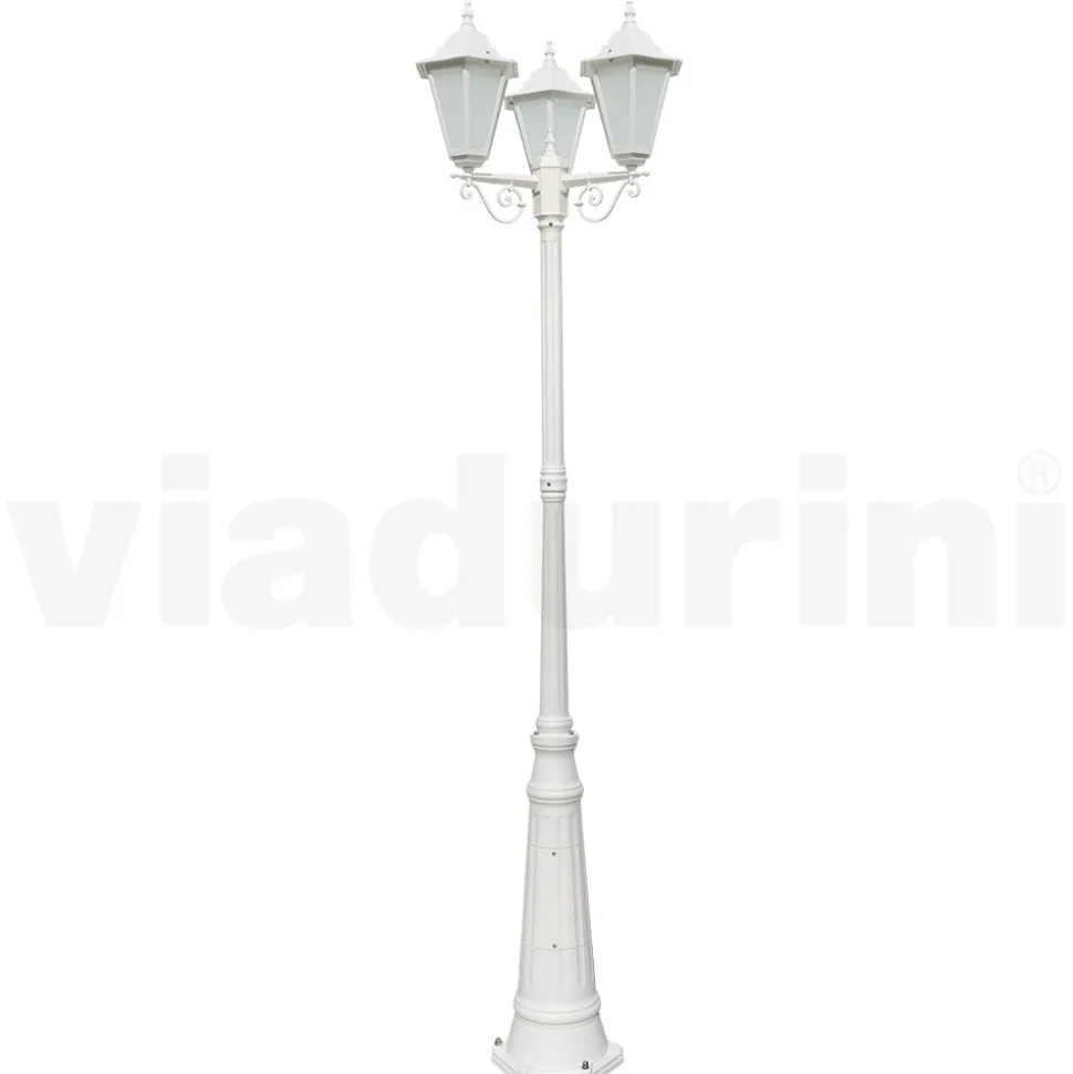 Lampione Stile Vintage 3 Luci in Alluminio e Vetro Made in Italy - Terella
