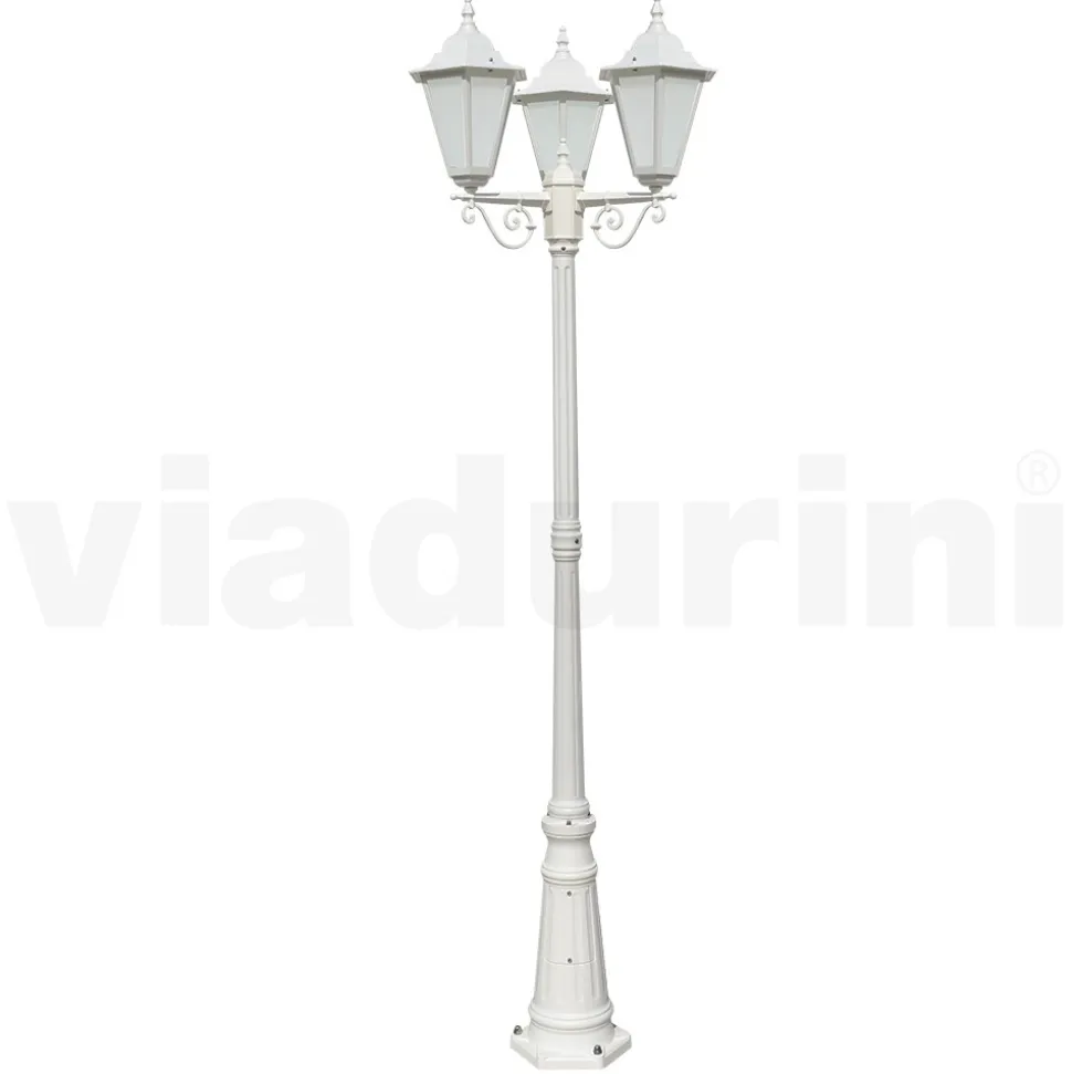 Lampione Stile Vintage 3 Luci in Alluminio e Vetro Made in Italy - Terella