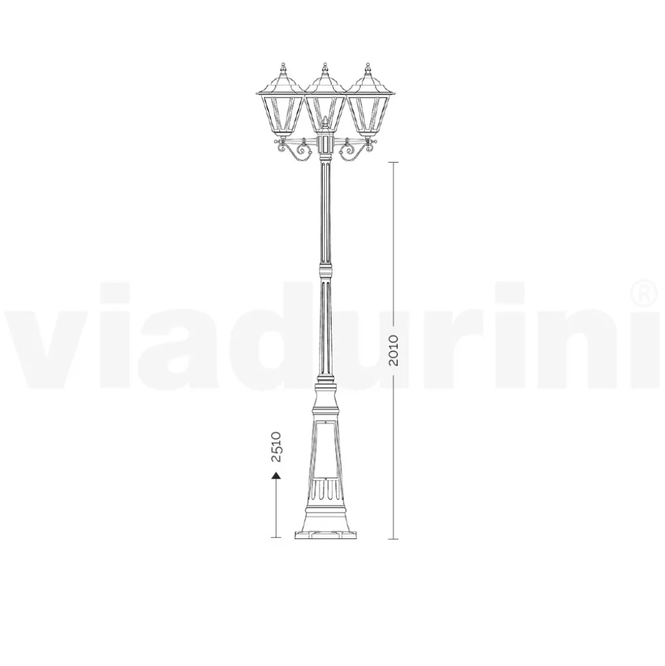 Lampione Stile Vintage 3 Luci in Alluminio e Vetro Made in Italy - Terella