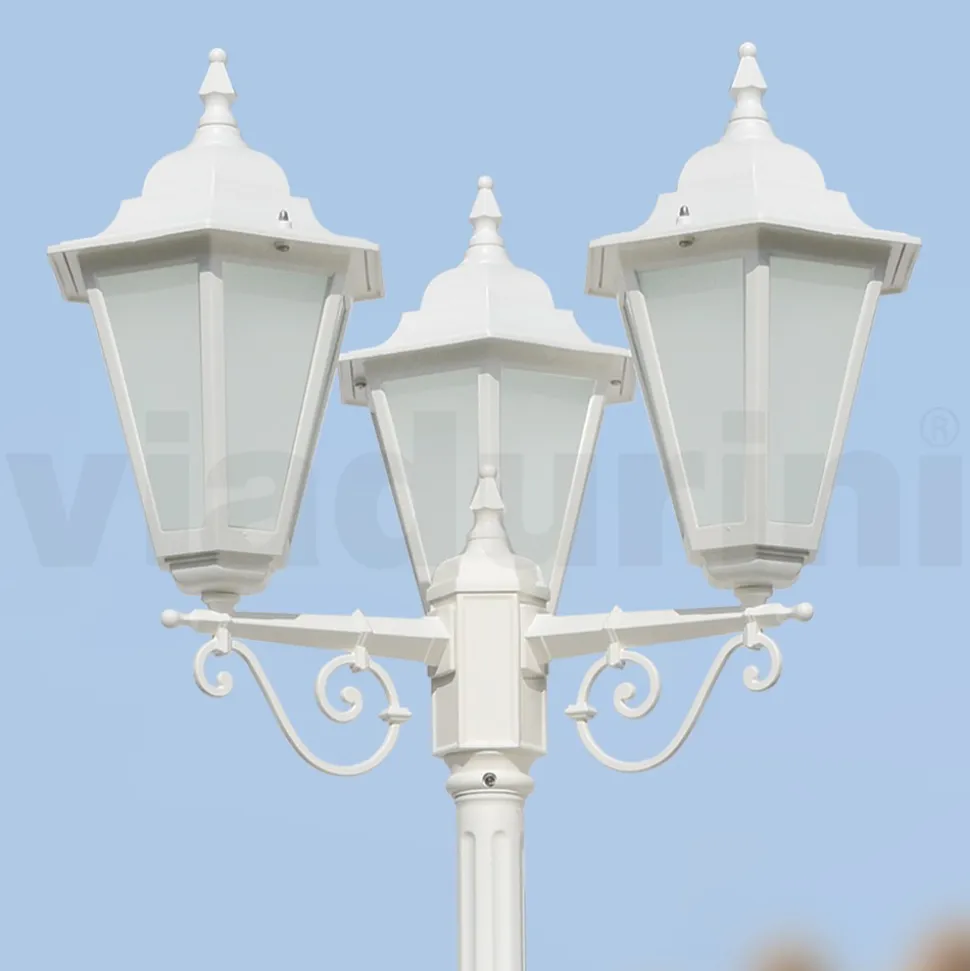 Lampione Stile Vintage 3 Luci in Alluminio e Vetro Made in Italy - Terella