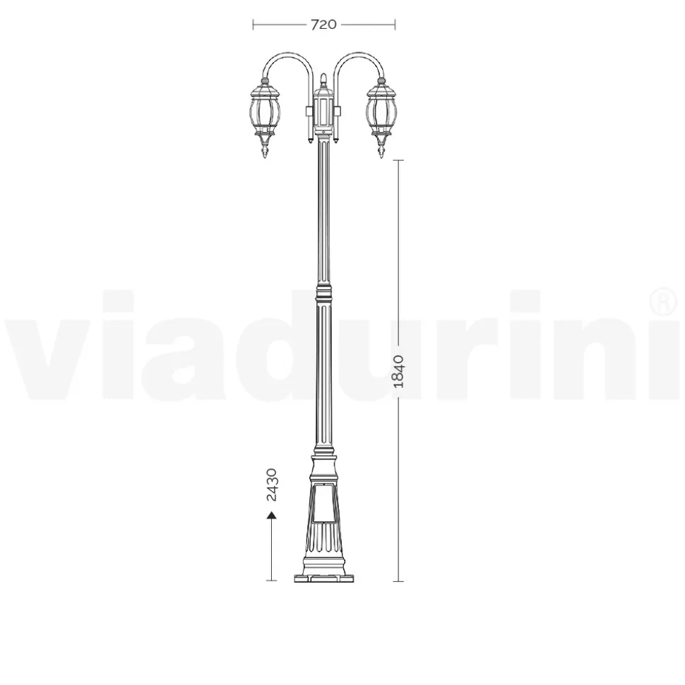 Lampione Stile Vintage 2 Luci in Alluminio Antracite Made in Italy - Impero