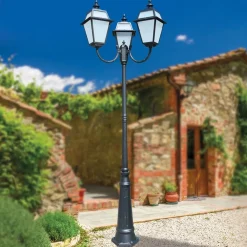 Lampione Vintage a 3 Luci in Alluminio e Vetro Made in Italy - Vivian