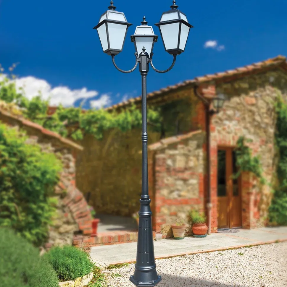 Lampione Vintage a 3 Luci in Alluminio e Vetro Made in Italy - Vivian