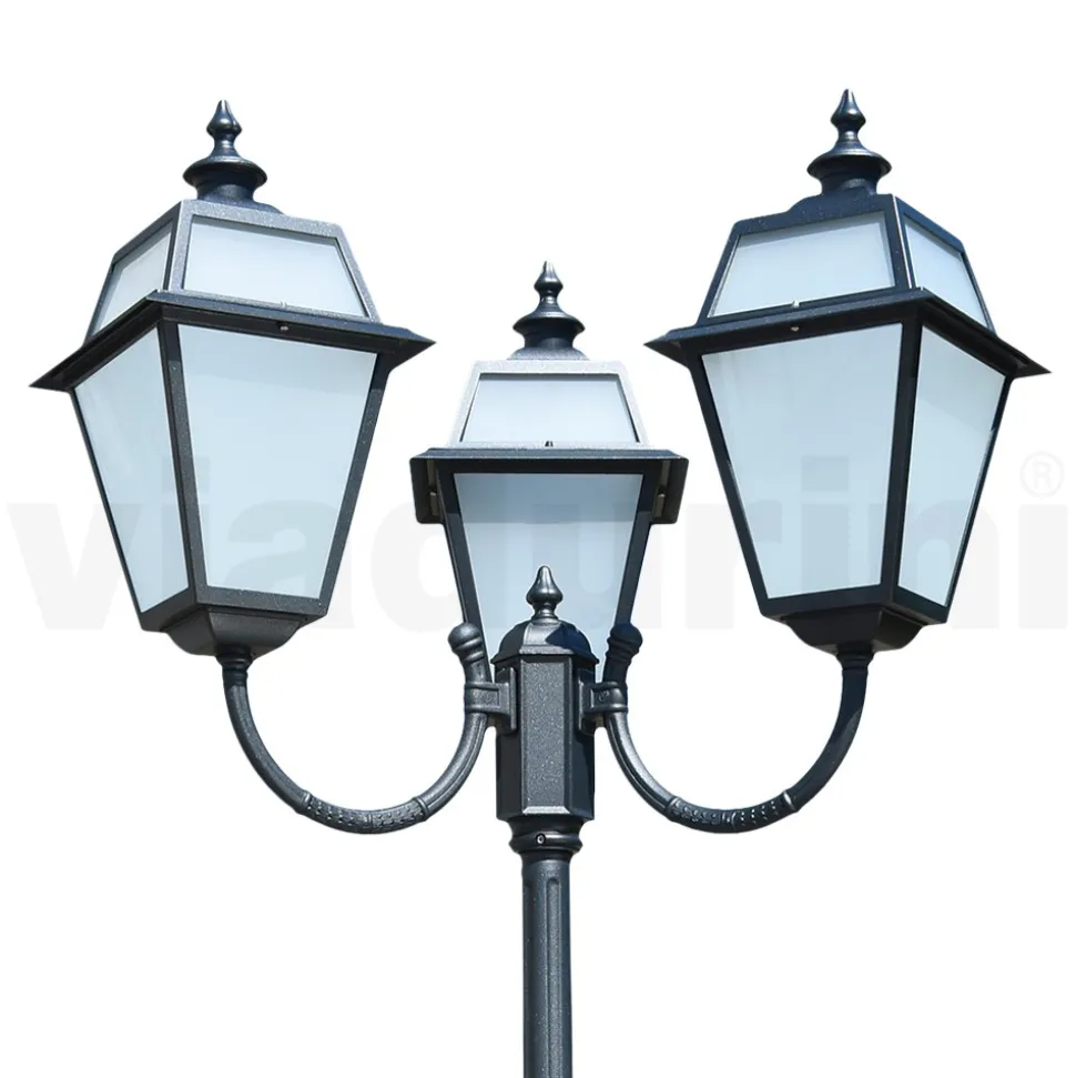 Lampione Vintage a 3 Luci in Alluminio e Vetro Made in Italy - Vivian