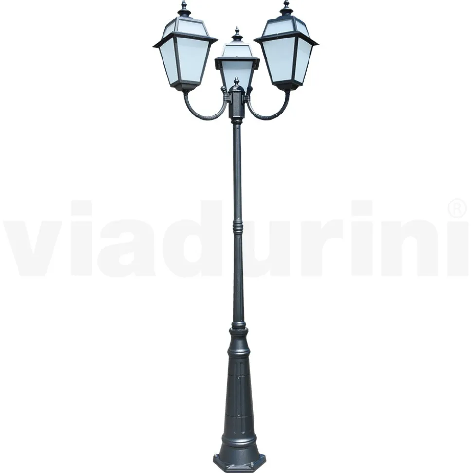 Lampione Vintage a 3 Luci in Alluminio e Vetro Made in Italy - Vivian