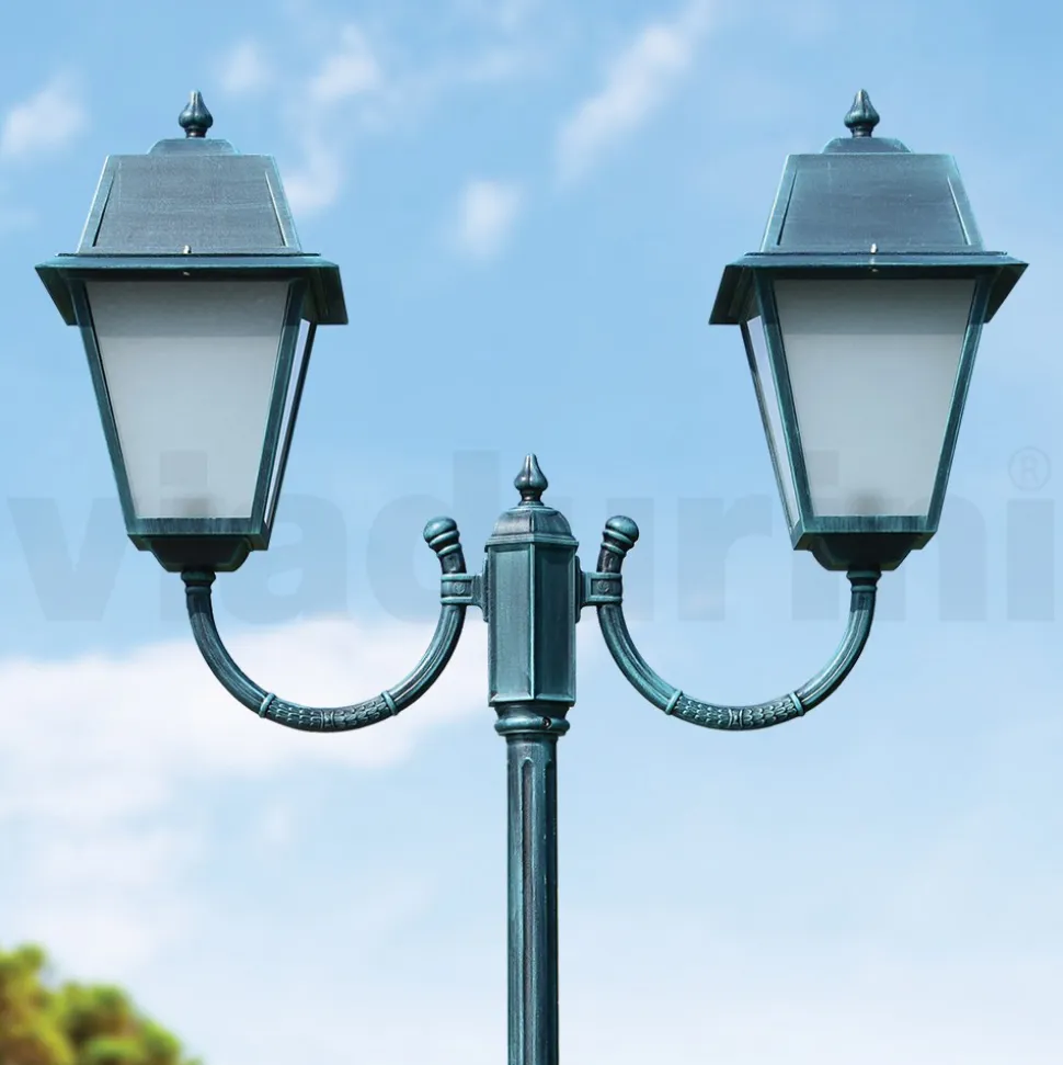 Lampione Vintage a 2 Luci in Alluminio e Vetro Made in Italy - Doroty