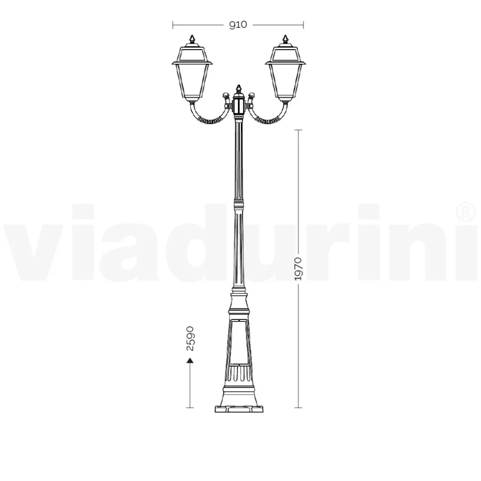 Lampione Vintage a 2 Luci in Alluminio e Vetro Made in Italy - Doroty