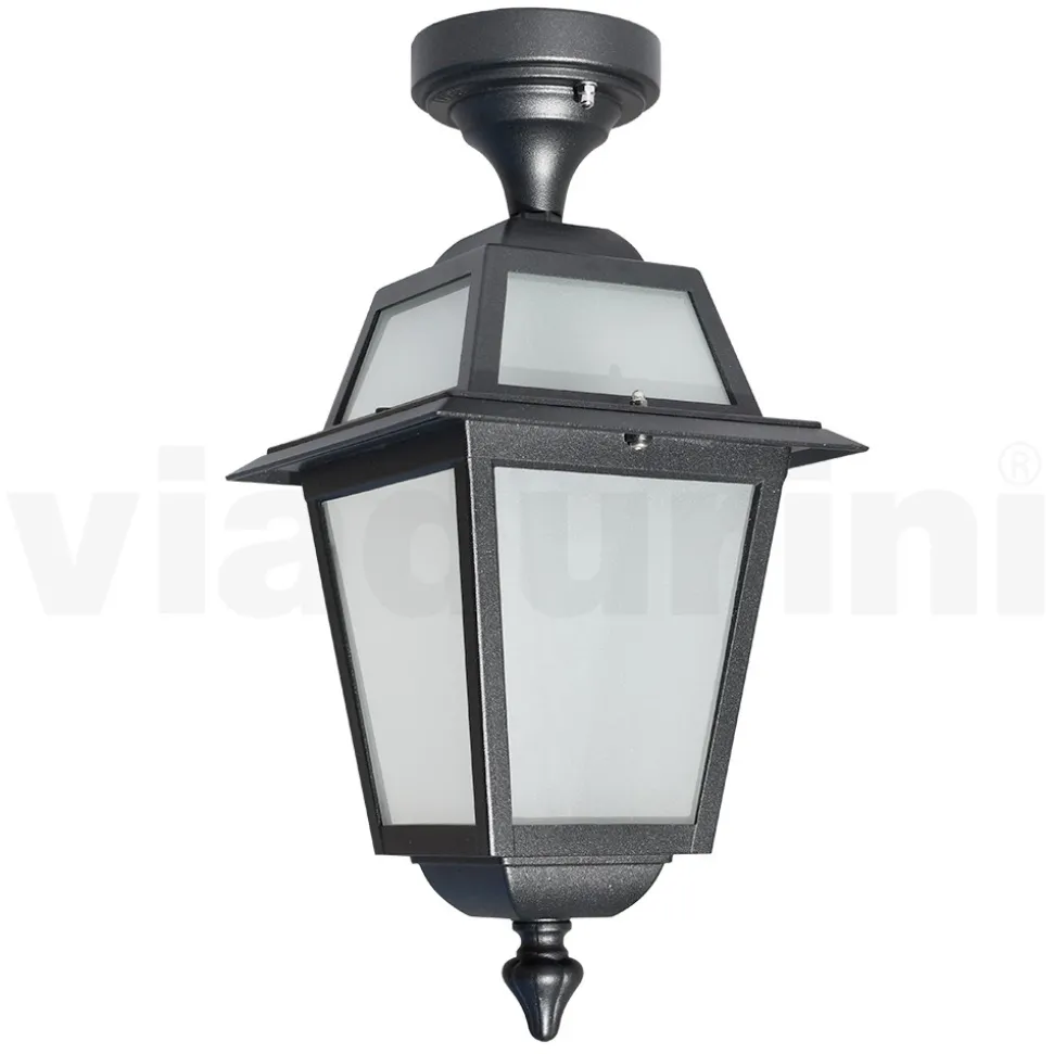 Lanterna a Soffitto da Giardino in Alluminio Antracite e Vetro Sabbiato - Elric
