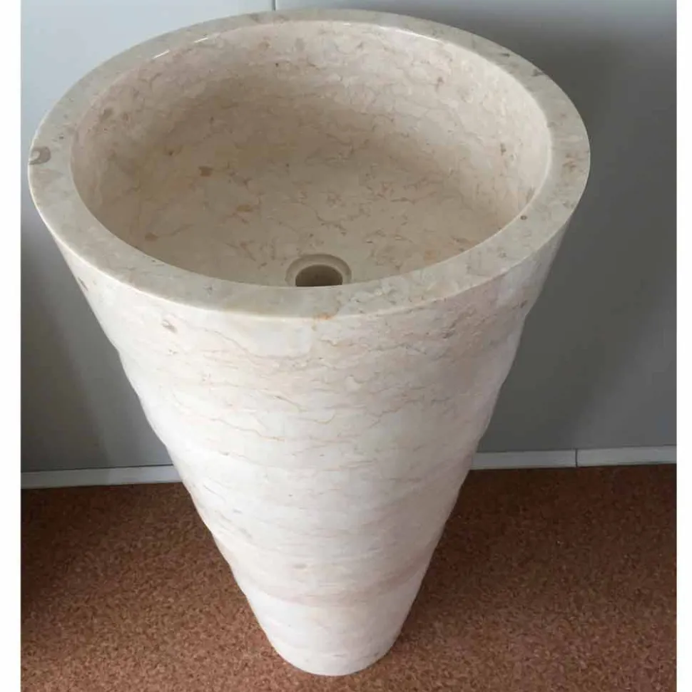 Lavabo a colonna design per bagno in pietra bianca Brent, pezzo unico