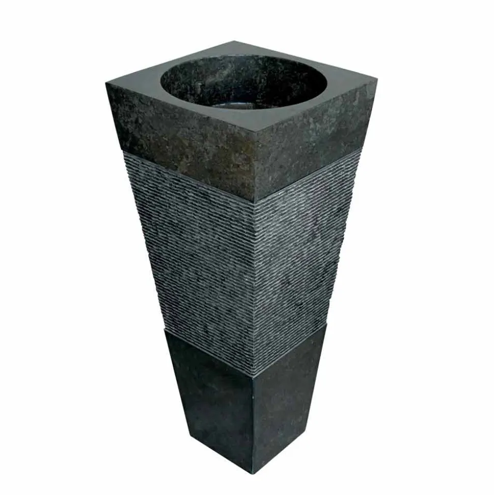 Lavabo a Colonna piramidale in Pietra Naturale Nera Nias