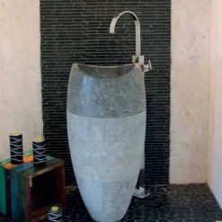 Lavabo a Colonna sferico in Pietra Naturale Fumè Gili, elegante e di design
