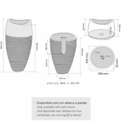 Lavabo a Colonna sferico in Pietra Naturale Fumè Gili, elegante e di design