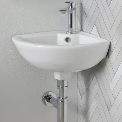 Lavabo ad Angolo Monoforo in Ceramica Bianca dal Design Classico - Silice