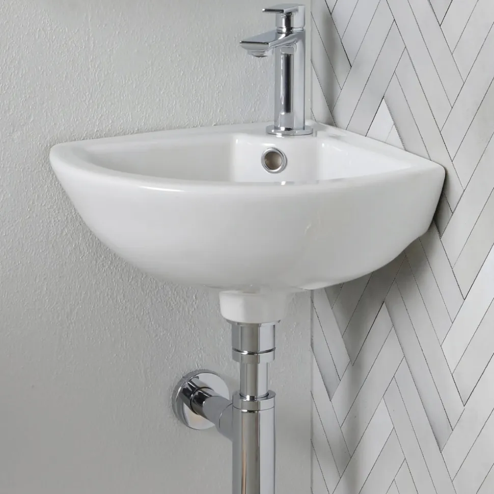 Lavabo ad Angolo Monoforo in Ceramica Bianca dal Design Classico - Silice