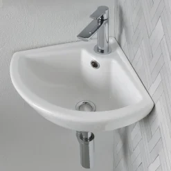 Lavabo ad Angolo Monoforo in Ceramica Bianca dal Design Classico - Silice