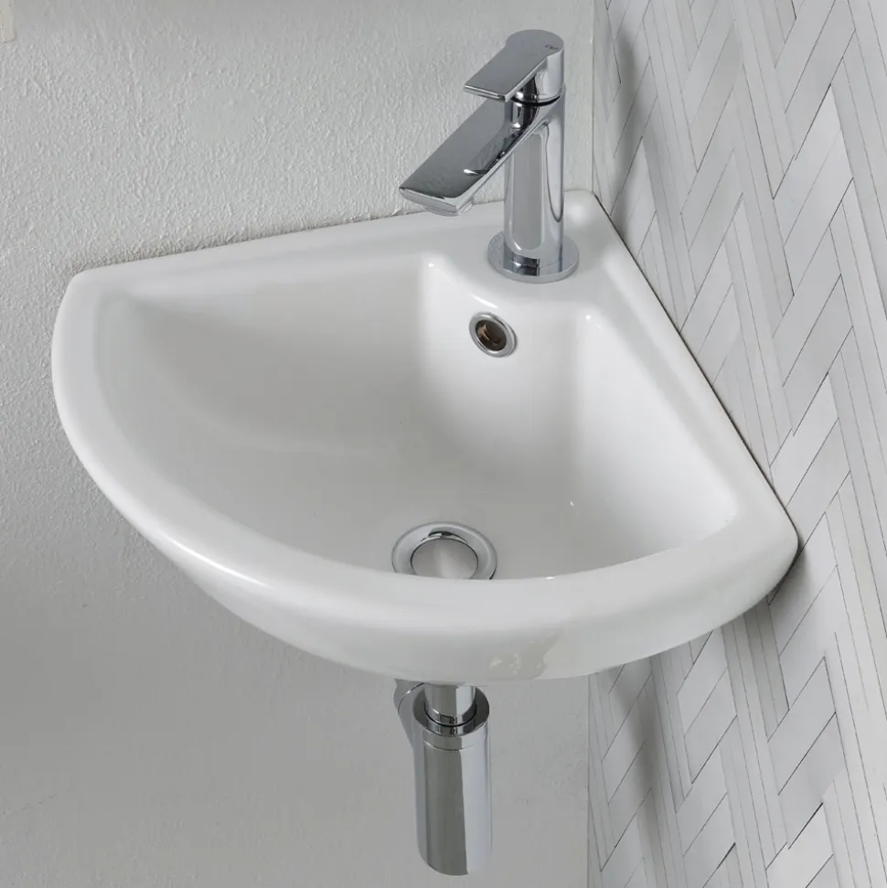 Lavabo ad Angolo Monoforo in Ceramica Bianca dal Design Classico - Silice