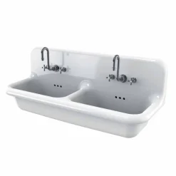 Lavabo a doppia vasca da muro in ceramica bianca stile vintage Andy