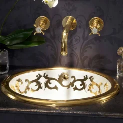 Lavabo a incasso decorato in fire clay e oro fatto in Italia, Otis
