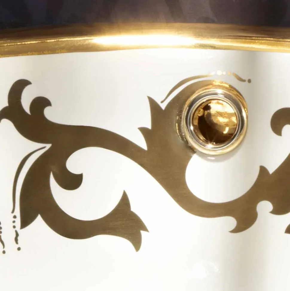 Lavabo a incasso decorato in fire clay e oro fatto in Italia, Otis