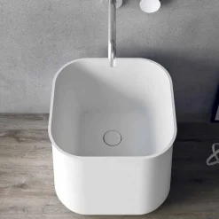 Lavabo Alto Quadrato di Design Moderno da Appoggio in Resina Bianca - Tulyp